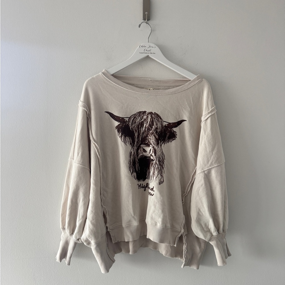 FREE PEOPLE Camden Sweater in Highland Cow XS - Picture 4 of 6